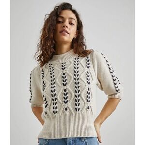 NWOT $238 Rails Addy Braided Knit Women's Sweater M Oatmeal Navy Cables
